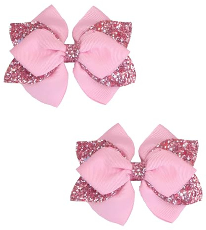 2Pcs Hair Bow Clips, Glitter Sparkle Bow Hair Clips, Hairs Accessories for Girls Birthday New Year Wedding Party Dress Outfit Decor Accessories (Pink)