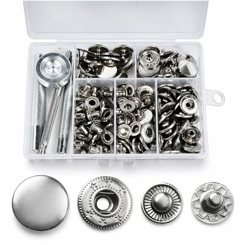 Lot de 40 Bouton Pression Metal 15 mm – Argent avec Outils en Métal pour Cuir, Sac à Dos, Veste, Jean, Ceinture, Chapeau, Bricolage et Couture