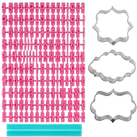 Alphabet Cookie Stamp Set, 150pcs Alphabet Number Letter Punctuation Stamps Cookie Biscuit Fondant Stamp Embosser with 3pcs Stainless Steel Cookie Cutters Biscuit Cutter Mould for DIY Baking