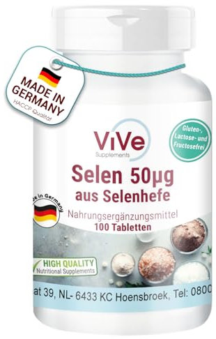 Selen 50µg - 100 Tabletten aus Selenhefe für 100 Tage, vegan, nur 1 Tablette täglich, organisches Selen | Qualität aus Deutschland von ViVe Supplements