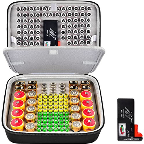 Hart Batterie Organizer Aufbewahrungsbox, Doppel Schichtiger Batterie Tragebehälterhalter mit Batterietester für 204+ Batterie Variety Pack AA AAA 9 V C D 3 V Lithium CR2032 CR2450 CR2016 (nur Tasche)