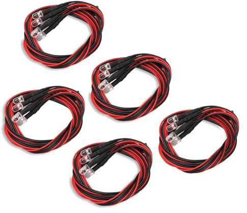 5 Sets RC Car LED Light Kit, 7.4V Silicone 4 LED RC Vehicles Light High Brightness Headlights with 24.8in Line 0.2in Diameter White Red Headlights Taillight Kit for RC Car Truck