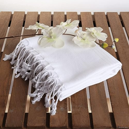 PÜSKÜL - Turkish Hammam Towels, Extra Large 100% Cotton Peshtemal for Beach Spa Bath Pool Travel Party Gift, 100X180 cm (White)