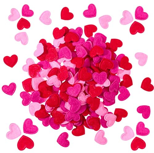 SmoothNovelty 600 Pcs Valentines Felt Hearts Decoration 0.67 Inch Mini Heart Shapes Decorative Confetti Bulk Felt Stickers Colorful Craft Cute Small for DIY Crafts Wedding Decor(Red, Pink, Rose Red)