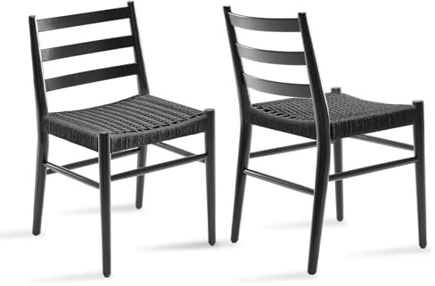 Stary Wood Rattan Dining Room Chairs with Comfortable Woven Seat,Fully-Assembled