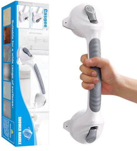 Casgee Poignée d'appui pour douche sans perçage, poignées de 38 cm pour personnes âgées, poignée d'appui avec ventouse jusqu'à 110 kg, poignée de baignoire avec avertissement d'aspiration, poignée de