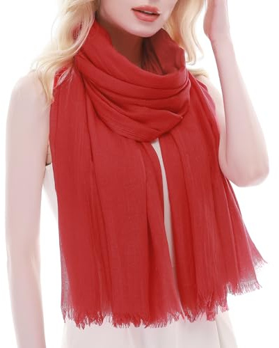 RIIQIICHY Bufanda Mujer Rojo Pañuelos Cuello Fular Foulard con Flecos Chal Fiesta Estolas para Bodas Pashmina