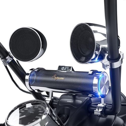 GoHawk Altavoces Bluetooth para motocicleta, sistema estéreo impermeable de 8 altavoces con altavoces externos de 4.25 pulgadas, barra de sonido de aluminio con amplificador integrado, radio FM, USB