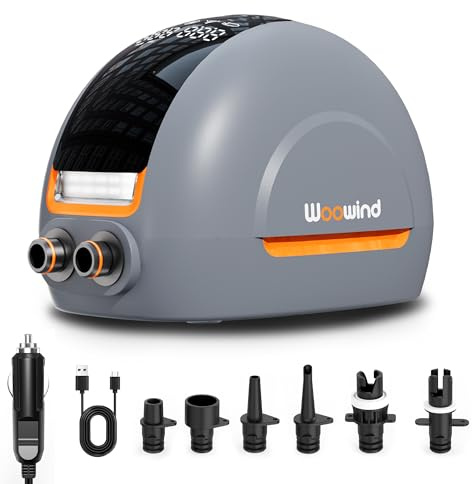 Woowind NW10 Bomba Eléctrica 20 PSI para Sup, Paddle Surf, Kayaks, Colchón, Botes Inflables, Alta Presión con Conector 12V DC Tipo C, Inflador Inteligente Rápido y Apagado Automático