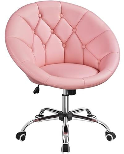 Yaheetech Chaise de Bureau en Similicuir Fauteuil Ergonomique avec Dossier Arrondi Fauteuil de Coiffeuse Réglable en Hauteur Pivotante Chaise pour Salon, Chambre Charge 136kg Rose
