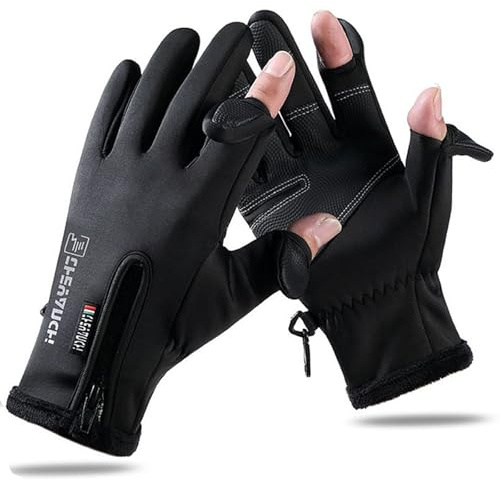 Windproof Cycling Gloves, Winter Fishing 2 Finger Flip Padded Bike Gloves