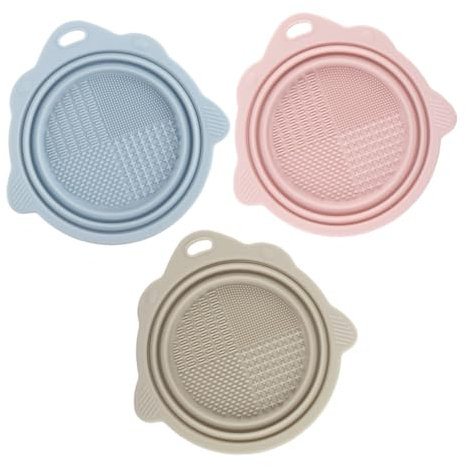 Healeved 3pcs Silicone Makeup Brush Cleaning Mat Foldable Bowl for Deep Cleaning Makeup Sponge Travel-friendly Brush Cleaner Pad