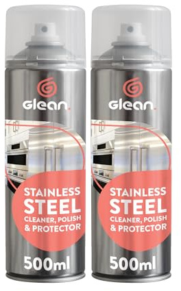 GLEAN Stainless Steel Cleaner & Polish Spray Aerosol | 2x500ml | Shines and Protects | Ideal Steel Cleaner For Fridges, Sinks, Kitchen Appliances | Removes Dirt, Grease and Fingermarks