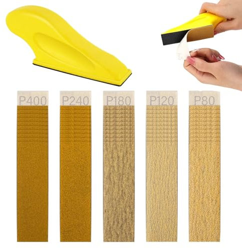 Micro Sander Kit with 50PCS Sand Paper, 80 to 400 Grit Wet Dry Detail Sandpaper, 90X 30mm Sandpaper Sheets, Finger Sander for Crafts Wood Finishing Metal Polishing(80/120/180/240/400)