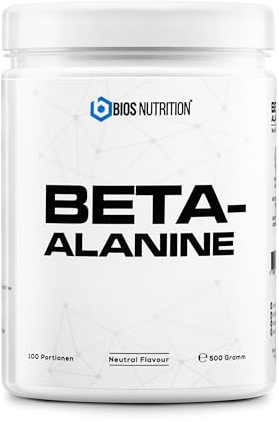 Beta-alaninpulver 500gr - +99% renhet - neutral smak - vegan, hög dos, utan tillsatser - BIOS Nutrition (Tillverkad i Tyskland)