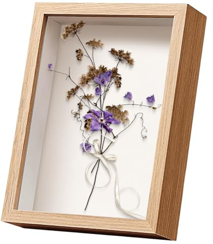 Marcos de fotos A4 – Cajas de sombra 3D A4 con caja de exhibición de madera para colgar en la pared para medallas, flores, 21 x 29,7 cm (madera 432, profundidad 3 cm)