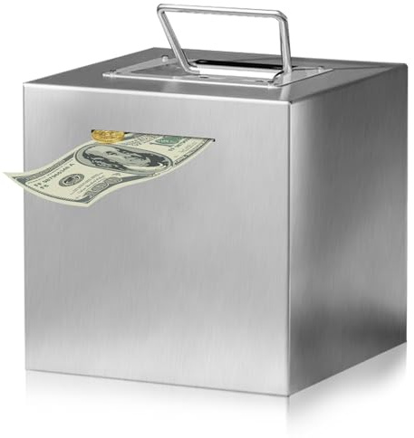 Fouvin Salvadanaio per Adulti, Salvadanaio in Acciaio Inox XXL con Manico, Salvadanaio a Forma di Maiale in Argento