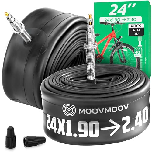 MoovMoov Cámara de Aire 24 Pulgadas - para Cubiertas 24x1.90, 24x1.95, 24x2.0, 24x2.10, 24x2.125, 24x2.15, 24x2.25, 24x2.35 y 24x2.40 (de 47-507 a 62-507) - Válvula Presta - Pack de 2 - Bicicleta