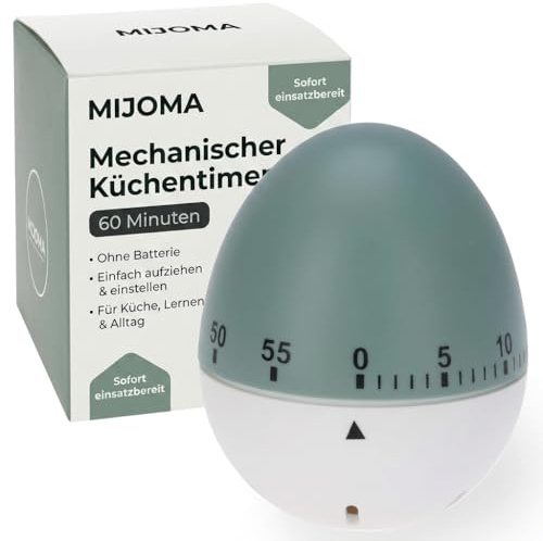 MIJOMA kökstimer | 60 minuter kortvarig väckarklocka | mångsidiga former och färger | äggklocka och nedräkningstimer | Exakt mekanisk timer för matlagning, bakning och hushåll (Ei salvia-grön-vit)