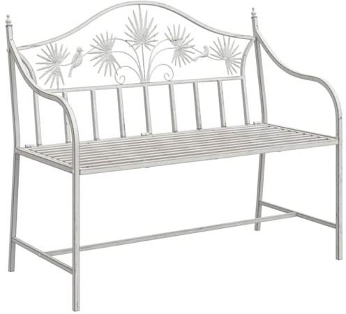 vidaXL Gartenbank Antik Weiß 104 x 52,5 x 89 cm Stahl, Moderne Gartenmöbel, Gartenbank, platzsparende Sitzgelegenheit, Stahl-Lounge, 2-Sitzer für Terrasse und Balkon