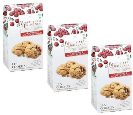 Biscuiterie de Provence | Ekologiska kex med tranbär och frön - 3 x 120 gr | Franskt kexfodral med tranbär, mandlar, pumpafrön och solros