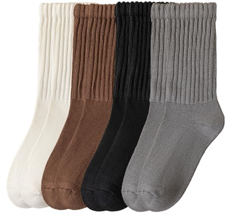 Muorruo 4 paia di calzini slouchy per donna, Scrunch Slouch Long Crew Knit Boot Athletic Calf Tube, calze slouchy estetiche e neutre in cotone per sportivi, stivali e ragazze casual