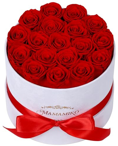 18 Rosas Preservadas en Caja de Ante – Rosa Roja Eterna para Ella, Flores Frescas y Duraderas como Regalo para Mujeres, Esposa o Novia en San Valentín, Cumpleaños, Aniversario y Día de la Madre