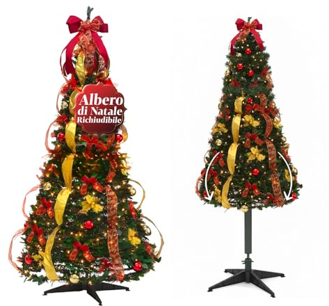 Avilia – Albero di Natale Richiudibile Pop-up 150 cm con 100 Luci LED Calde Integrate, Design Slim Salvaspazio, Montaggio Rapido e Facile da Riporre, Ideale per Decorazioni Natalizie Eleganti