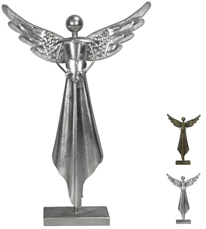 NETPROSHOP stiliserad julängel med breda metallvingar höjd ca 52 cm juldekoration, färg: silver antik