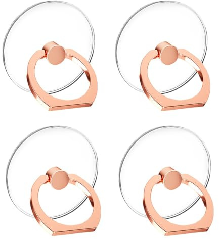 PLABBDPL 4 pcs Transparente Anillo Movil Soporte Anillo para Teléfono, Rotación 360 Grados Anillo Movil Dedo Agarre Kickstand Compatible para Teléfonos Móviles y Tabletas (Redondo - Oro rosa)