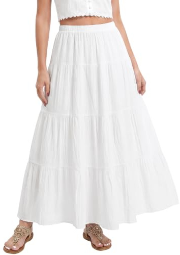 Chicpant Rose Jupe Plissée Longue Jupe Boheme Femme Doublée Loisirs | A-Ligne Trapèze Ete Tailles Elastique Décontractée Vacances L'été Plage Robe Unie Élégante Confort Respirant Voyage