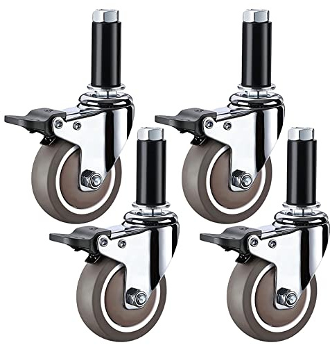 4-pack 50 mm med broms – släta och tysta ersättningshjul för serveringsvagnar i rostfritt stål vagnar och rengöringsvagnar – hållbara och enkla att använda