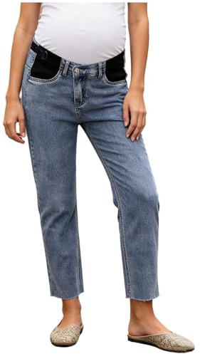 Aislor Gravida kvinnor, jeans, gravidjeans, jeans med djup gren, hög midja, denimbyxor, mammor, gravida, smal passform, streetwear, blå, XL