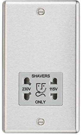 Knightsbridge CL89BCG Round Edge Dual Voltage Shaver Socket in Brushed Chrome with Grey Insert, Silver