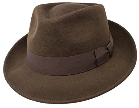 B&S Premium Doyle - Teardrop Fedora Hat - 100% Wool Felt - Crushable for Travel - Water Resistant - Unisex - Dark Brown 54