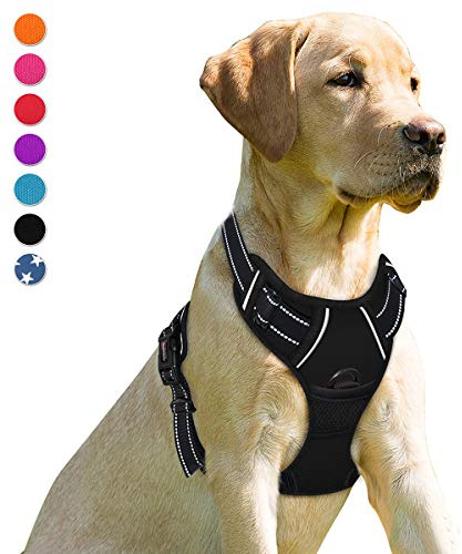 BARKBAY No Pull Dog Harness Front Clip Heavy Duty Reflective Easy Control Handle for Large Dog Walking(Black,L)