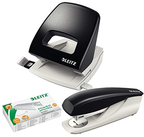 Leitz Heftgerät, 30 Blatt, Schwarz, Ergonomisches Kunststoffgehäuse, Inkl. Heftklammern, New NeXXt, 55000095 (schawrz | set)