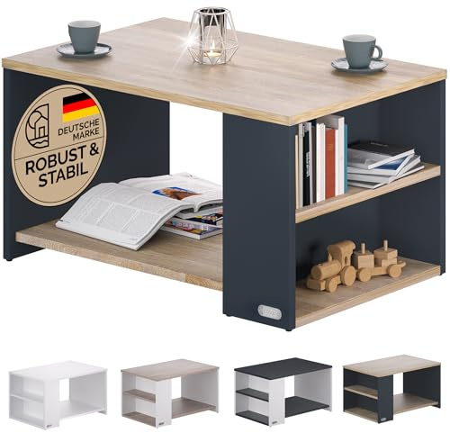 Casaria® Table Basse rectangulaire Bois Gris 90x59x48 cm Table de Salon 50kg Table Basse Moderne Design avec Rangement
