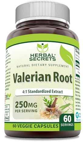 Herbal Secrets Valerian Root Extract 4:1 250 Mg 60 Veggie Capsules Supplement | Non-GMO | Gluten Free | Made in USA