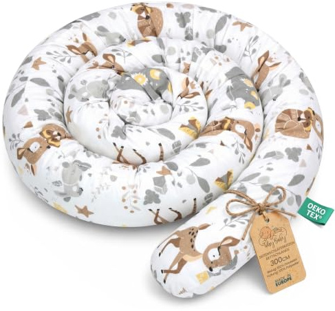 Totsy Baby Cojín Serpiente XXL Almohada de Cama Cojín de Lactancia Rollo de Cama Protector de Borde de Cama Cojín Decorativo Alrededor de Cama Serpiente XL Marrón con Ciervo 300 cm Oeko-Tex