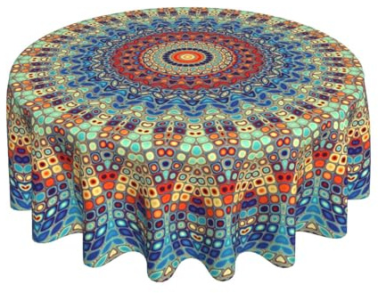 AGAYNA Mandala Tablecloth Round 70 Inch Colorful Boho Table Cloth,Stain Resistance Polyester Summer Table Covers for Kitchen Dining,Small Tablecloth for Party Picnic