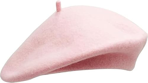 HAJRA® Adult Wool Beret, French Style Soft Warm Outdoor Vintage Artist Beanie Unisex Hat (One Size, Pink)