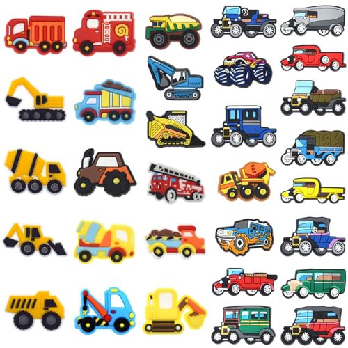 31 Stück Schuh Charms, Cartoon-Schuh-Dekoration, Bagger Schuhanhänger Kinder, Traktor PVC Shoe Charms, Crocs Anstecker für Clogs, Crocs Anstecker Kinder, Pins für Bands Bracelet, Geschenke
