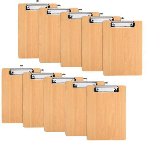 Lot de 10 Bois Porte-Bloc avec Pince, Planchettes à Pince avec Clip et Trou de Suspension, Clip Planches pour Papier D'écriture Memo Dossiers, Porte-Formulaires Format pour Bureau Restaurant (A5)