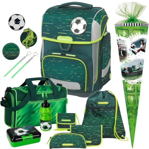 Generisch Schneiders Ergolite Schulranzen-Set für Jungen (14 tlg. mit Sporttasche, Tüte und Brustbeutel, Soccer Star)