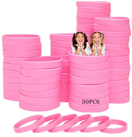 HONTIUS silikonarmband, 50 st rosa gummiarmband tomma armband universellt armbandsset för barn tonåringar sport lämplig för 8-12 år