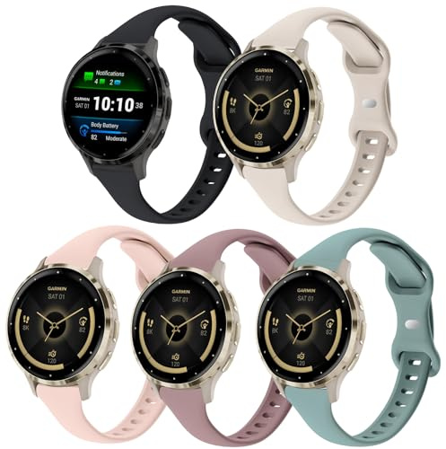 TUCOMO 5 Stück Schlanke Silikon Armband kompatibel mit Garmin Venu 3S /Venu 4 41mm / Vivoactive 4S / Venu 2S / Vivomove 3S, 18mm Dünne Weiche Schmale Sport Ersatzband für Garmin Forerunner 255s/265S