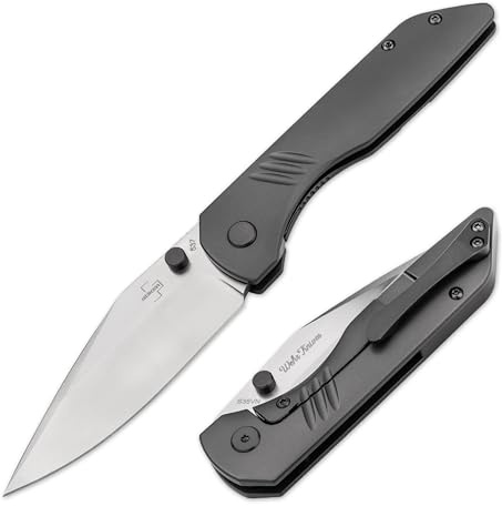 BÖKER PLUS Max Taschenmesser - Klinge aus CPM-S-35VN Stahl - Schwarzes EDC Messer mit TC4 Titan Griff - 1 Hand Messer mit Clip