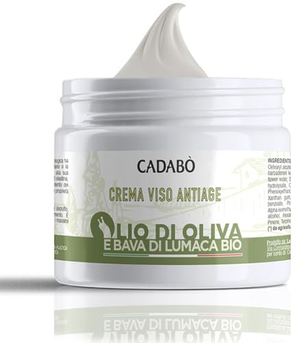 CADABO' Crema Viso Antirughe Donna/Uomo con Bava Di Lumaca e Olio Bio - Antirughe, Idratante, Nutriente, Antimacchia - Per Tutti I Tipi di Pelle, Secca, Grassa o Mista - Uso Notte/Giorno-Made In Italy