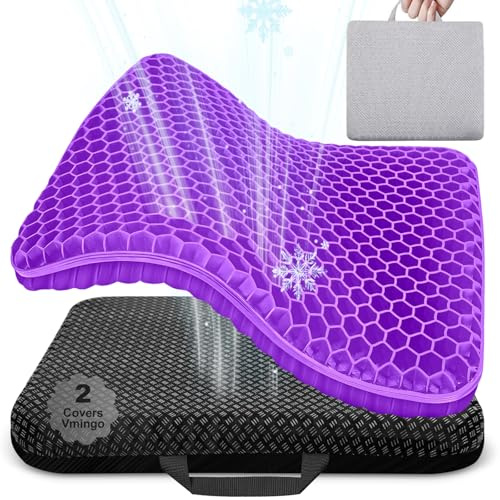 Vmingo Cuscino Gel Per Sedia,Cuscino antidecubito-Cuscino gel Elastico per Il Sostegno del Sedile,Fresco e Traspirante, Cuscino per Sedia Ufficio per Ridurre la Pressione Su Fianchi (Viola)